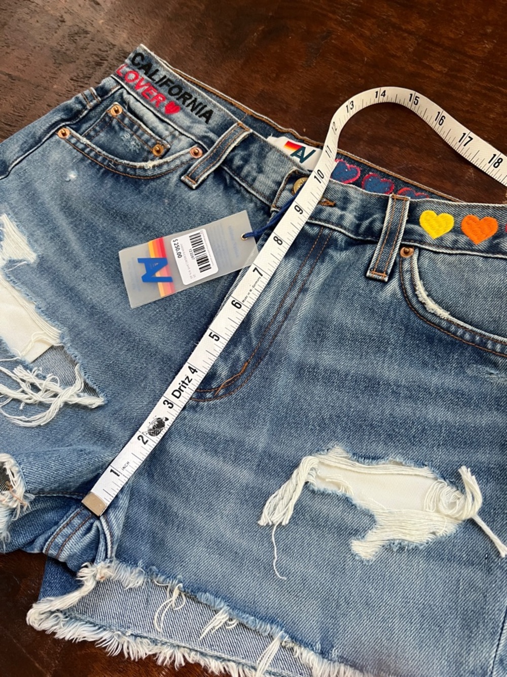 Aviator Nation Rocker Cali Lover Heart Jean Shorts Mid Rise Cowgirl Cutoff 25 - Picture 10 of 15